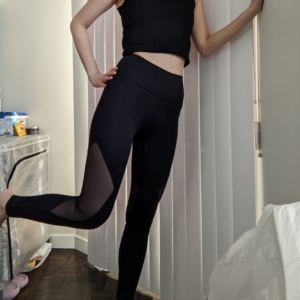 Black Leggings With Mesh Sides